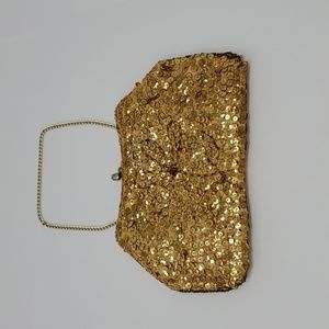 La Regale Vintage Gold-Colored Sequin & Beaded Wristlet